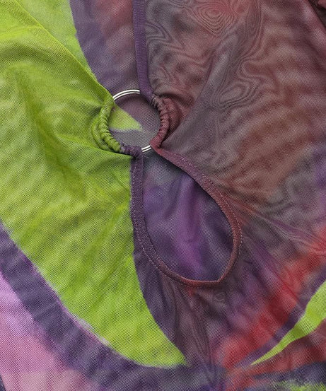 Sultry Plum & Olive Abstract Mesh Mini Dress with O-Ring Cutout | Fall Night Out