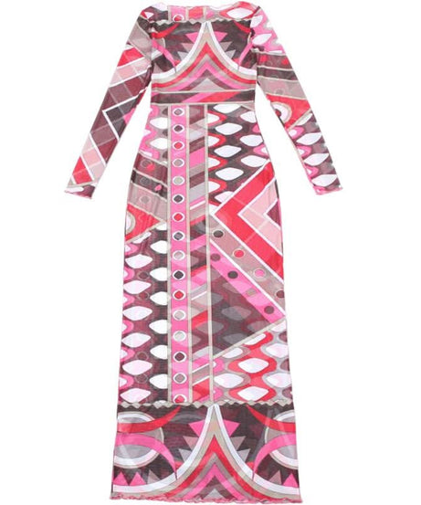 Fall & Holiday Glam: Geo-Abstract Mesh Maxi Dress - Long Sleeve Bodycon Statement