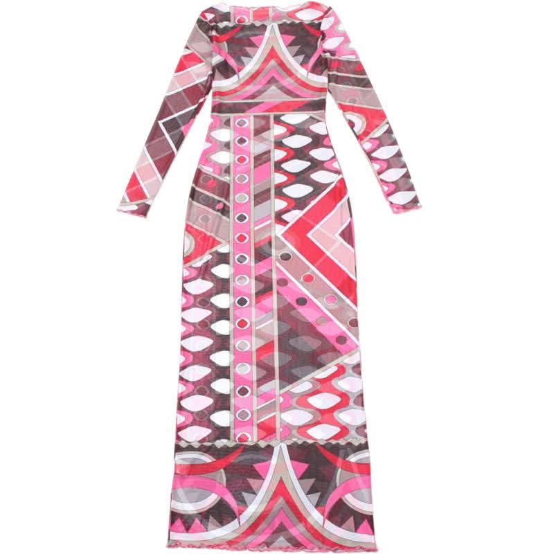 Fall & Holiday Glam: Geo-Abstract Mesh Maxi Dress - Long Sleeve Bodycon Statement