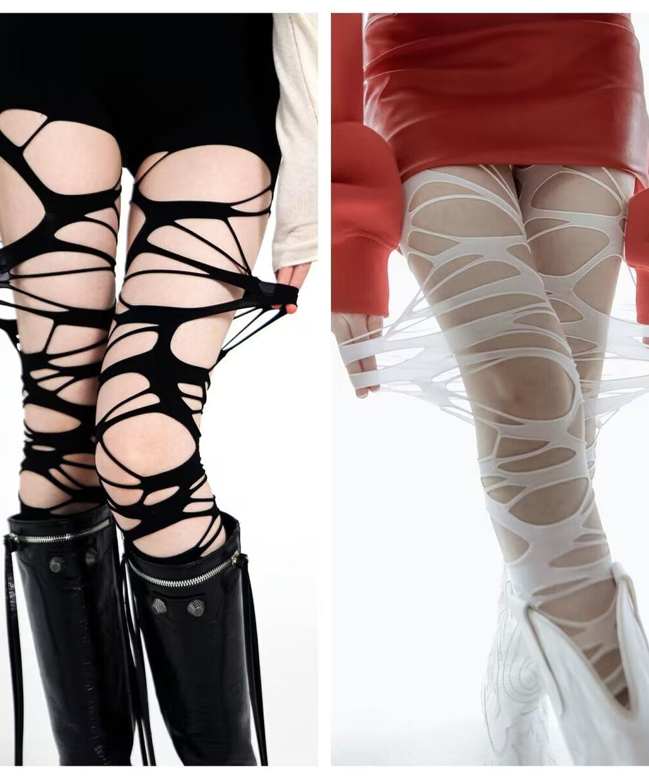 Spooky Chic Shredded Tights | Edgy Hollow Out Leggings for Halloween & Fall
