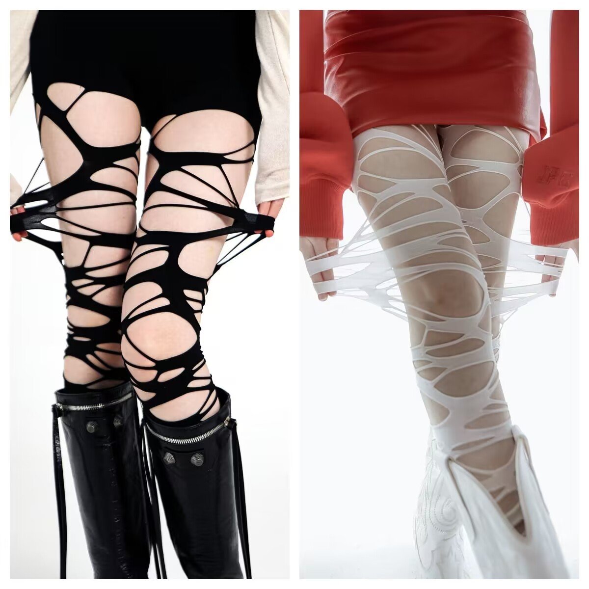 Spooky Chic Shredded Tights | Edgy Hollow Out Leggings for Halloween & Fall