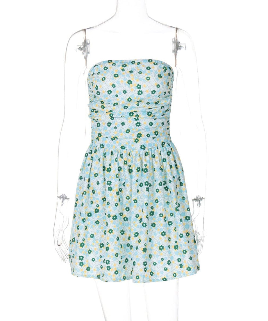 Effortless Ditsy Floral Ruched Tube Mini Dress - Your Chic Strapless Vacation Essential