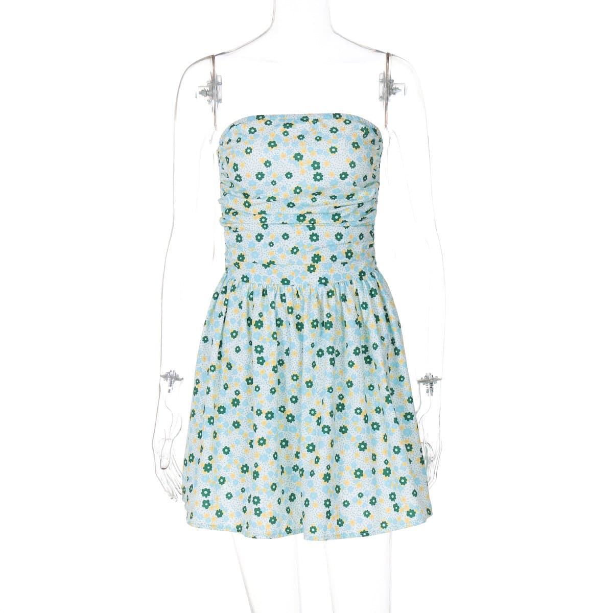 Effortless Ditsy Floral Ruched Tube Mini Dress - Your Chic Strapless Vacation Essential