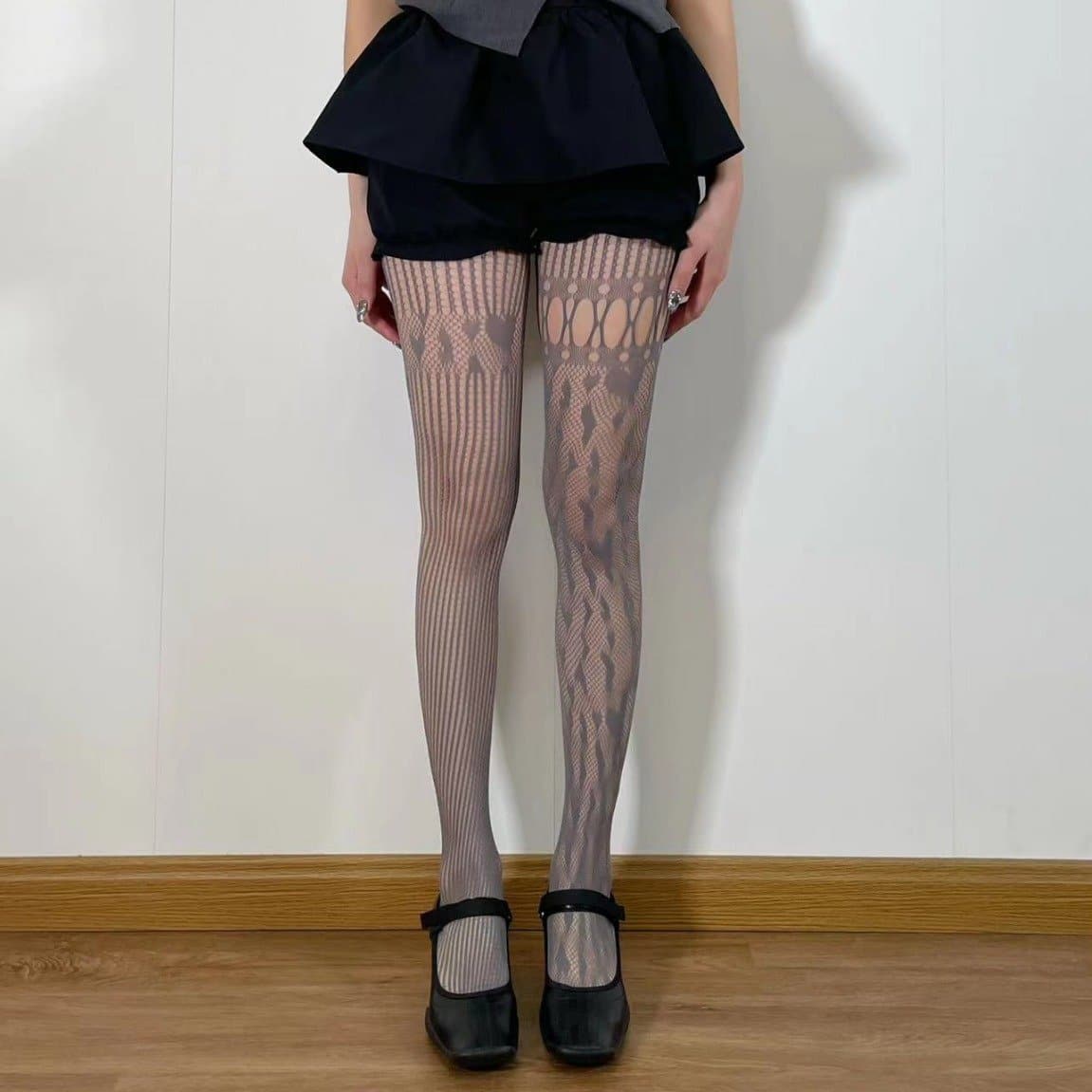 Bewitching Asymmetrical Heart Fishnet Tights - Edgy Fall & Halloween Style