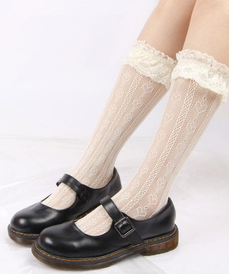Sweetheart Lace Ruffle Knee-High Socks | Delicate Heart Knit | Cozy Fall & Coquette Style