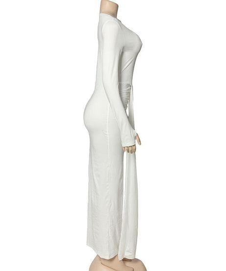 Effortless Chic: Ruched Tie-Front Long Sleeve Bodycon Maxi Dress - Your Fall & Holiday Essential
