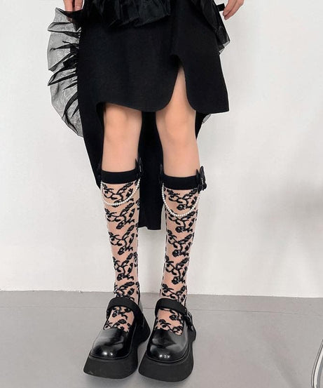 Whimsigoth Luxe Pearl Chain Sheer Knee-High Socks - Fall & Halloween Ready