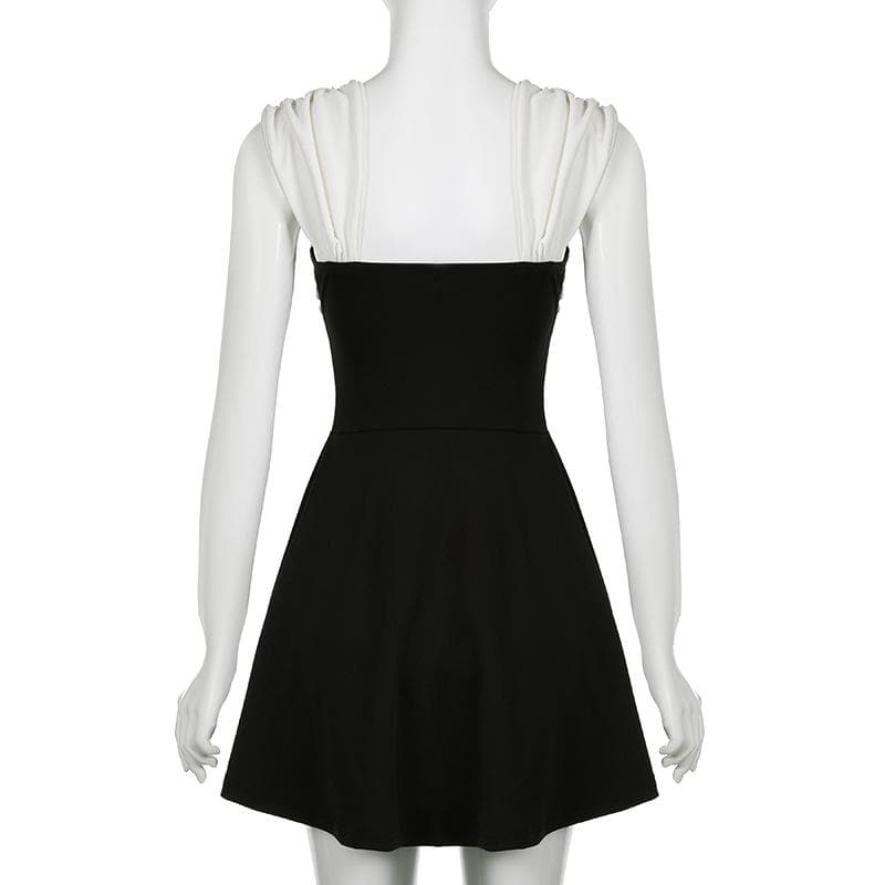 Sweetheart Bow-Tie Ruched Mini Dress - Chic Black & White Fall Flirt