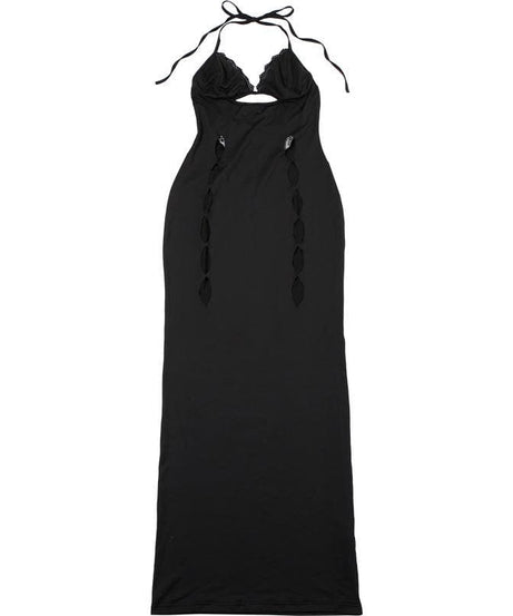 Sultry Black Halter Cut-Out Maxi Dress - Bodycon & Daring for Fall & Holiday Nights