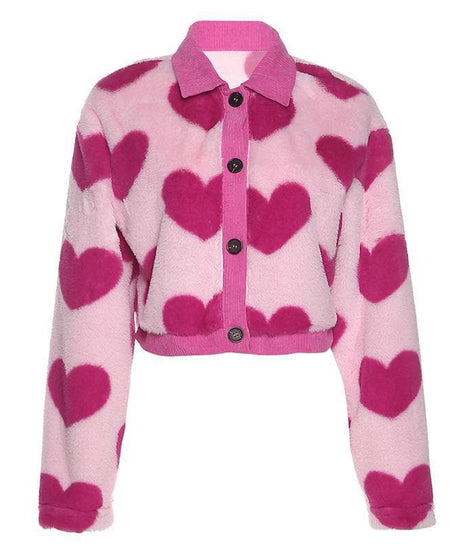 Sweetheart Pink Fuzzy Cropped Jacket - Trendy Y2K Fall & Holiday Outerwear