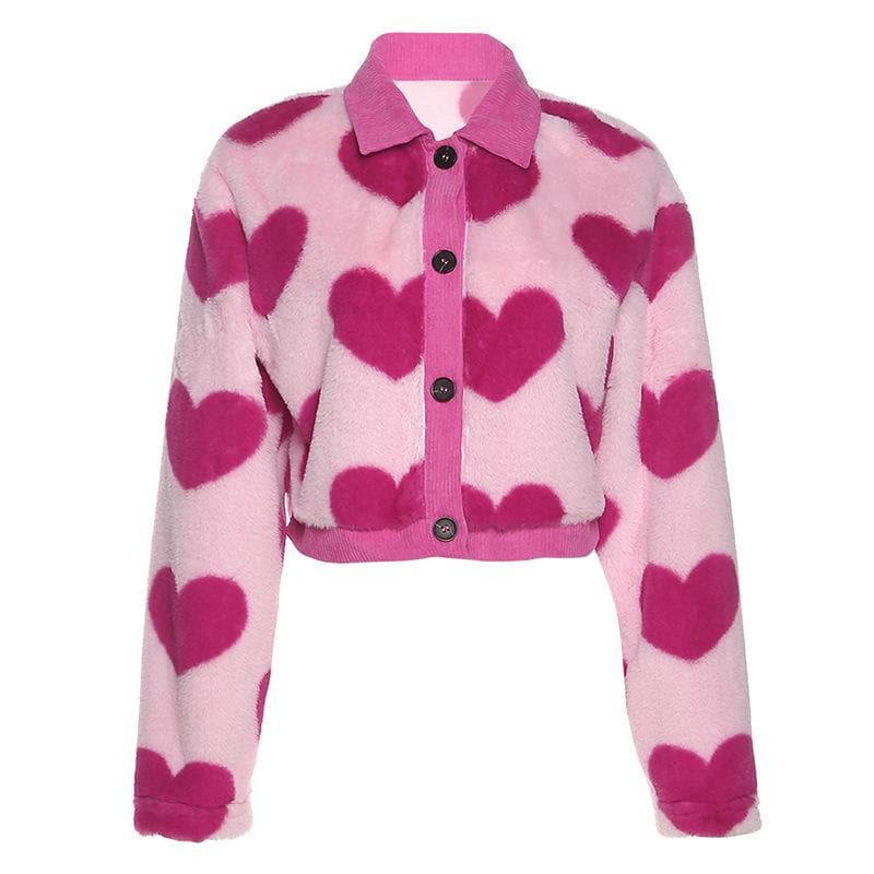 Sweetheart Pink Fuzzy Cropped Jacket - Trendy Y2K Fall & Holiday Outerwear