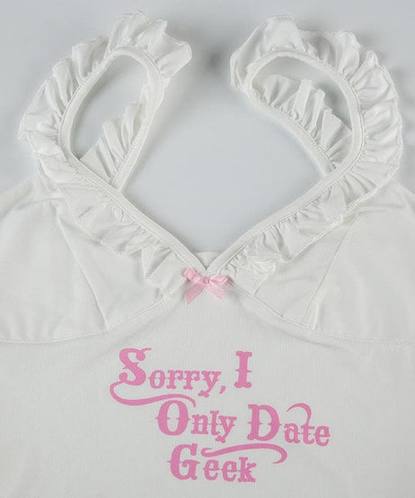 Sorry, I Only Date Geek Ruffle Cami Top – Cozy & Cute Fall V-Neck for American Women