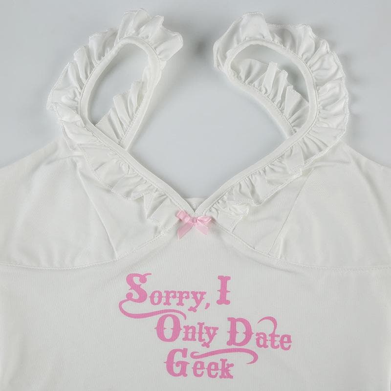 Sorry, I Only Date Geek Ruffle Cami Top – Cozy & Cute Fall V-Neck for American Women