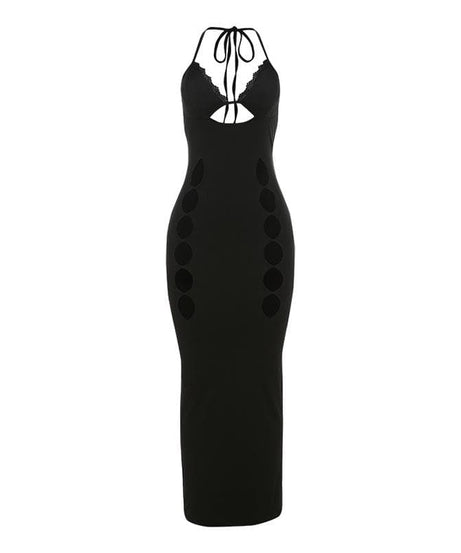 Sultry Black Halter Cut-Out Maxi Dress - Bodycon & Daring for Fall & Holiday Nights