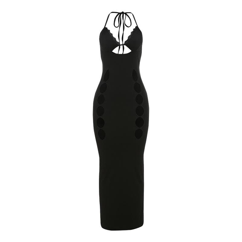 Sultry Black Halter Cut-Out Maxi Dress - Bodycon & Daring for Fall & Holiday Nights