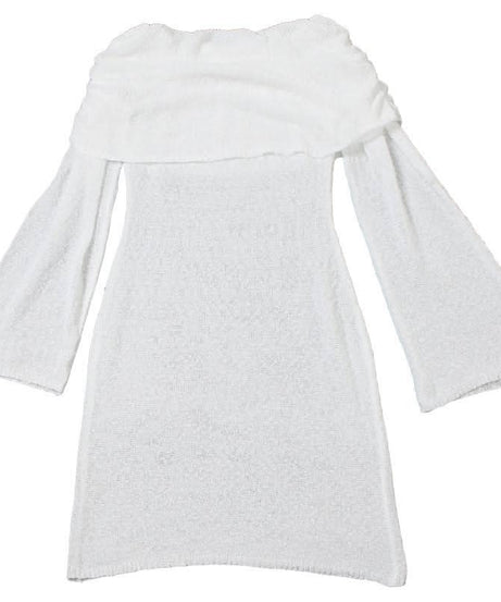 Effortlessly Chic White Off-Shoulder Knit Mini Dress – Your Fall & Holiday Essential