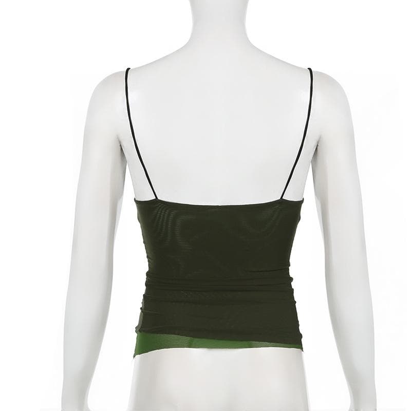 Fall Chic Olive Green Contrast Ruched Cami Top - Trendy Slim Fit Tank