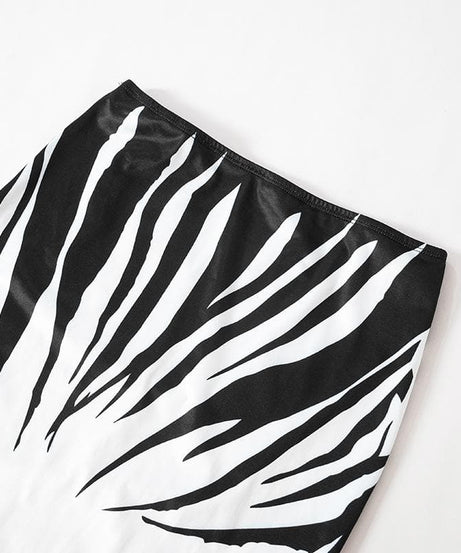 Fall Glam: Zebra Print Two-Piece Maxi Skirt Set with Mythical Graphic Crop Top - Statement Co-ord for Women