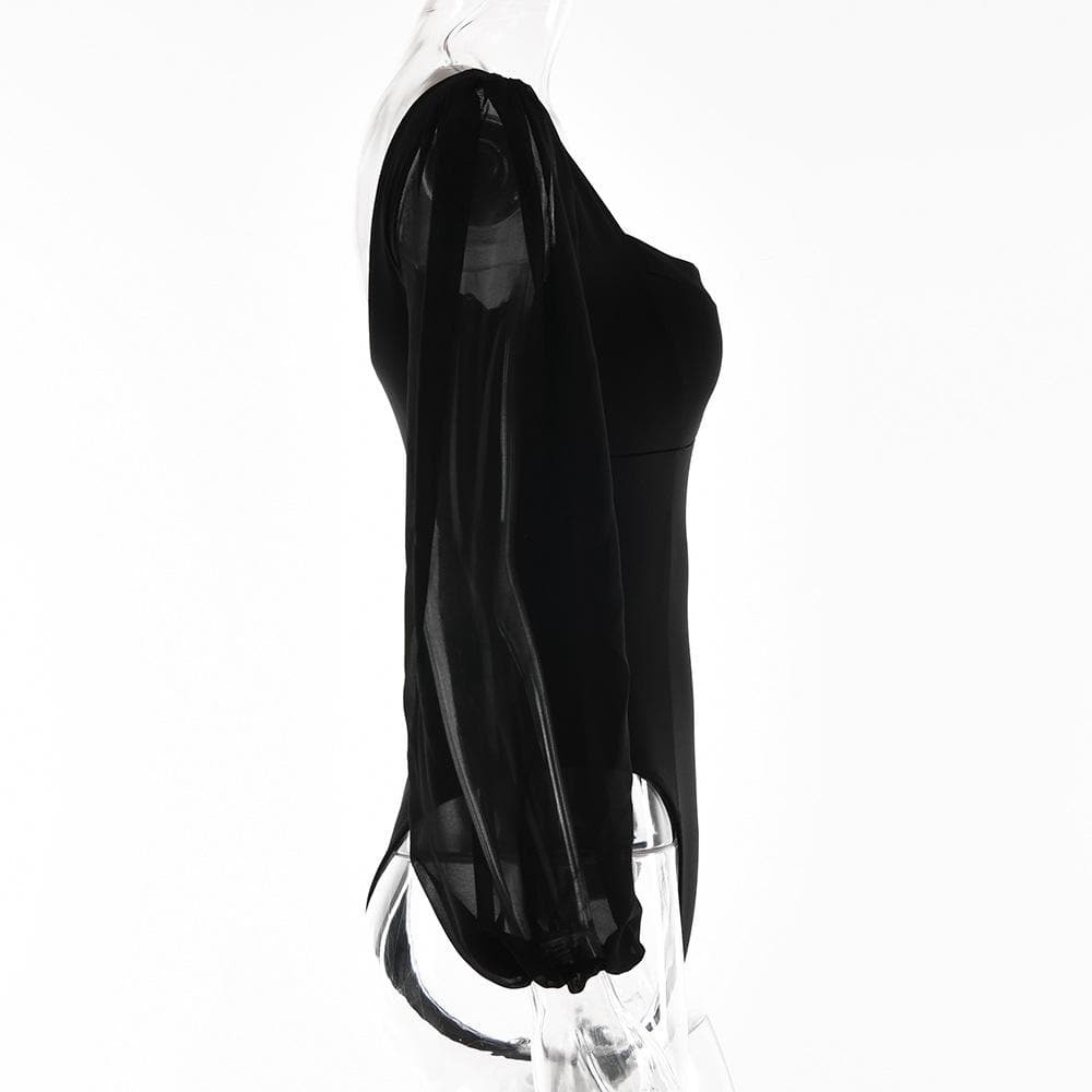 Effortless Elegance: Backless Sweetheart Bodysuit with Sheer Puff Sleeves | Fall & Holiday Chic