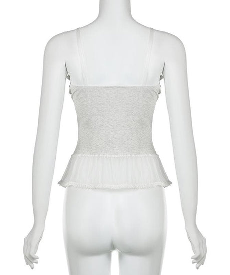 Chic Coquette Bow Corset Cami Top - Ruffled Lace Hem Tank for Fall Style