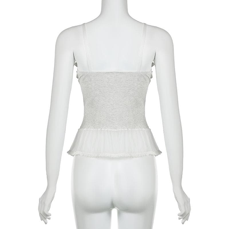 Chic Coquette Bow Corset Cami Top - Ruffled Lace Hem Tank for Fall Style