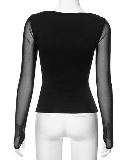 Sleek Ruched Sweetheart Mesh Long Sleeve Top with Thumbholes – Your Fall 2025 Style Essential