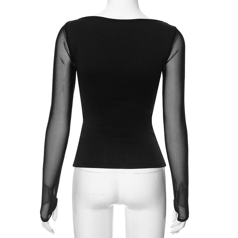 Sleek Ruched Sweetheart Mesh Long Sleeve Top with Thumbholes – Your Fall 2025 Style Essential