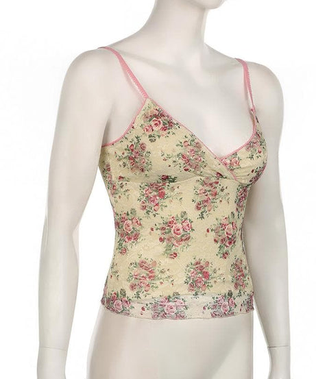 Romantic Rose Lace V-Neck Cami Top – Chic Fall Layering & Everyday Comfort