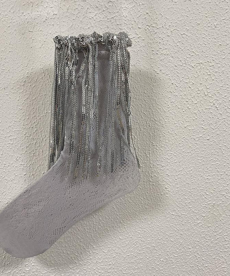 Dazzling Silver Fringe & Lace Ankle Socks – Your Ultimate Holiday Party Statement!