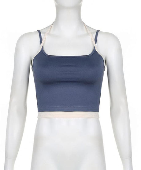 Chic Black & White Contrast Halter Crop Top – Essential Fall Style