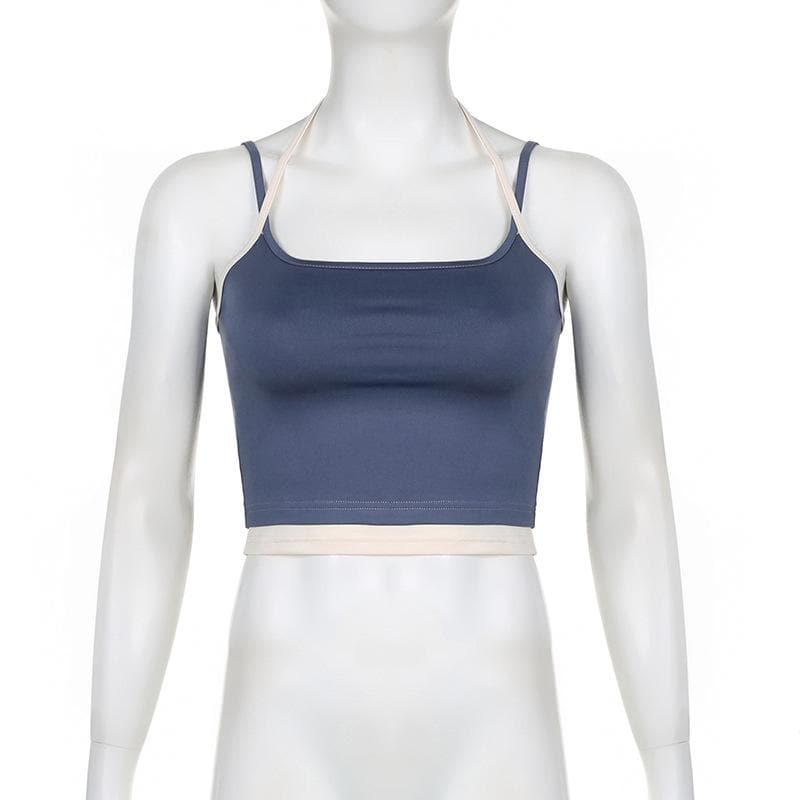 Chic Black & White Contrast Halter Crop Top – Essential Fall Style