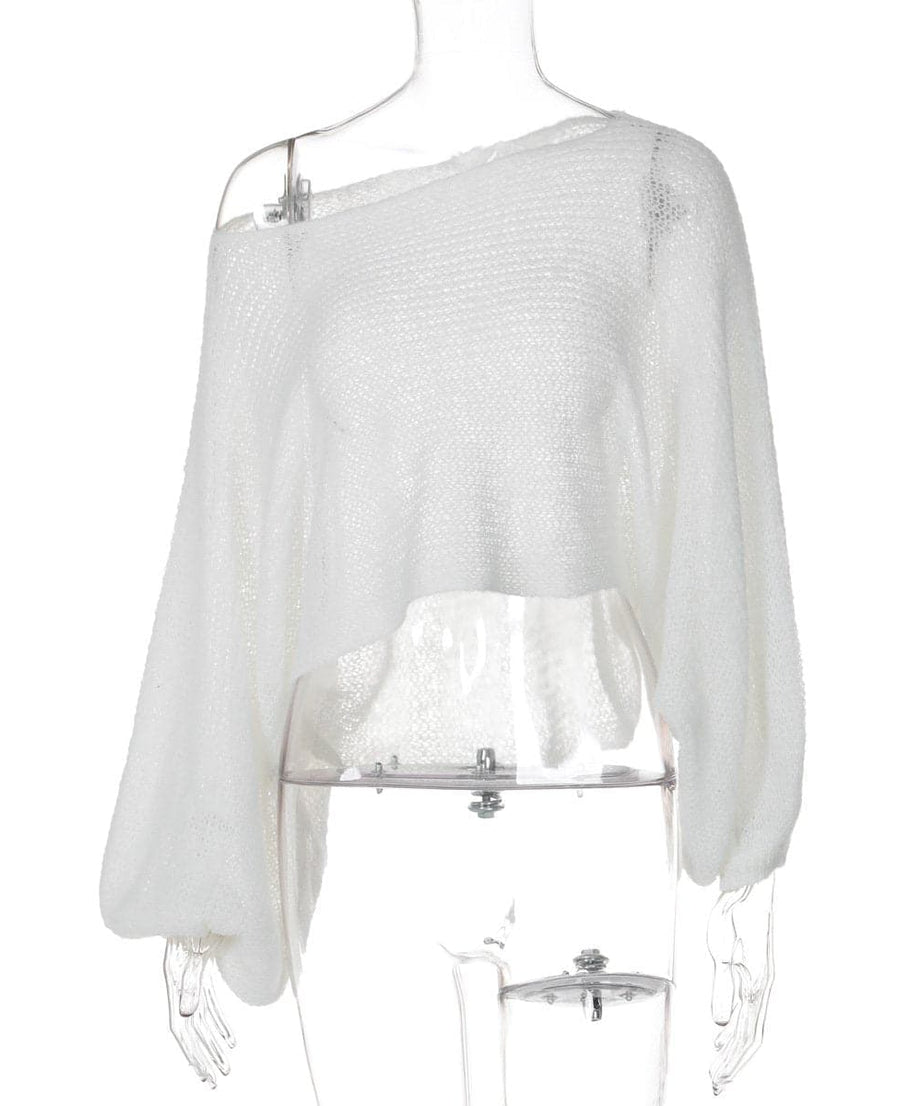 Effortless Glamour: One-Shoulder Sheer Knit Puff Sleeve Top | Fall Style Statement