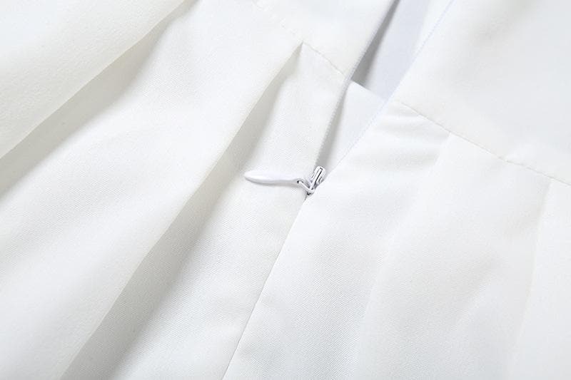 Coquette Fall Vibe: White Puff Sleeve Mini Dress with Sweetheart Tie-Front