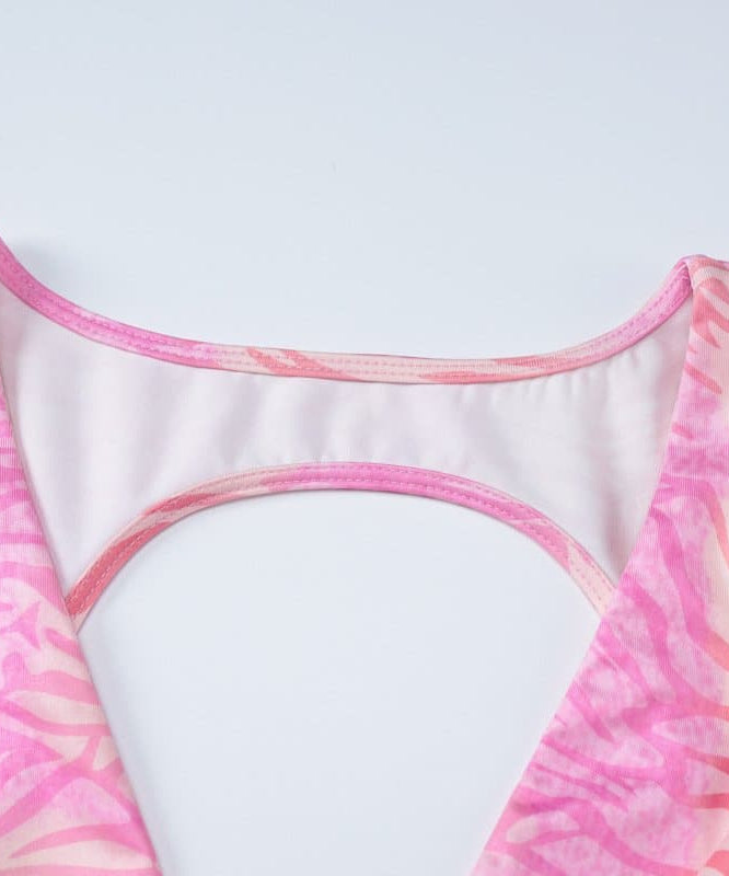 Chic Pink Zebra Maxi Dress - V-Neck Open Back for Fall & Holiday Parties