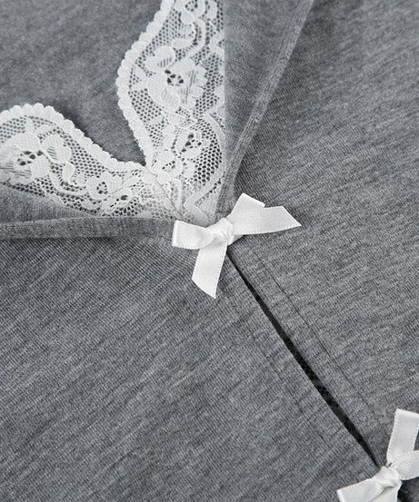 Fall Coquette Bow-Front Hooded Crop Top - Y2K Lace-Trim Long Sleeve for Women