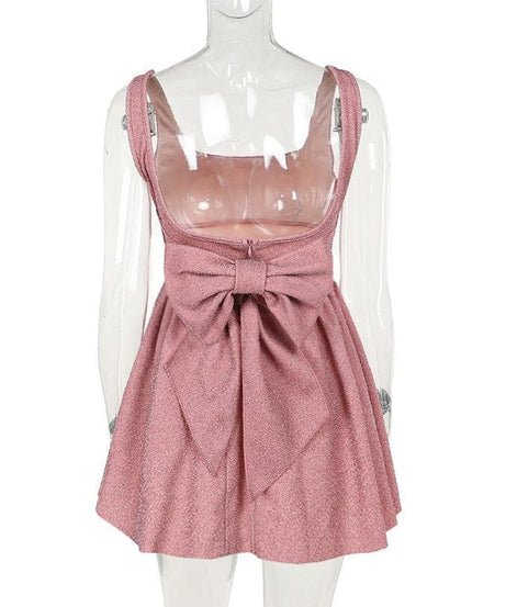 Glam Pink Shimmer Mini Dress - Square Neck A-Line for Fall & Holiday Parties