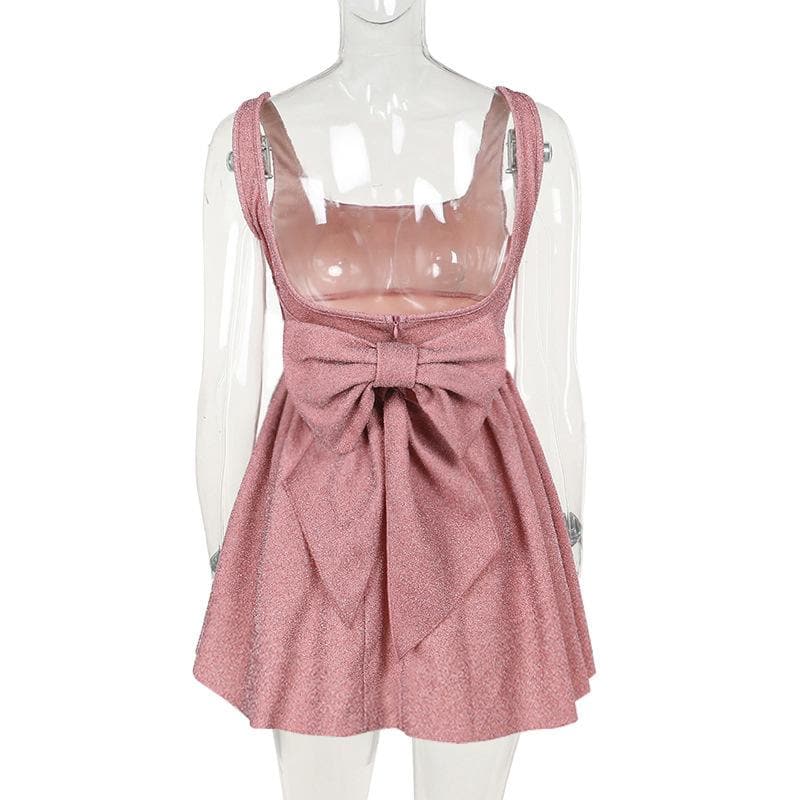 Glam Pink Shimmer Mini Dress - Square Neck A-Line for Fall & Holiday Parties