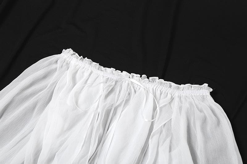 Romantic Sheer Off-Shoulder Blouse - Ethereal Ruffle Sleeve Top for Fall Evenings