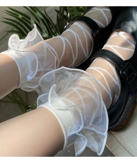Lace-Up Look Ruffle Sheer Ankle Socks | Trendy Fall & Halloween Style