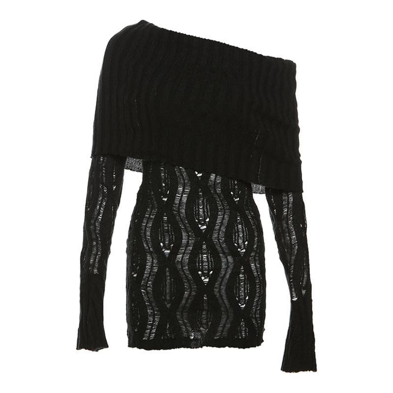 Sultry Black Crochet Off-Shoulder Mini Dress - Fall Party & Night Out Essential