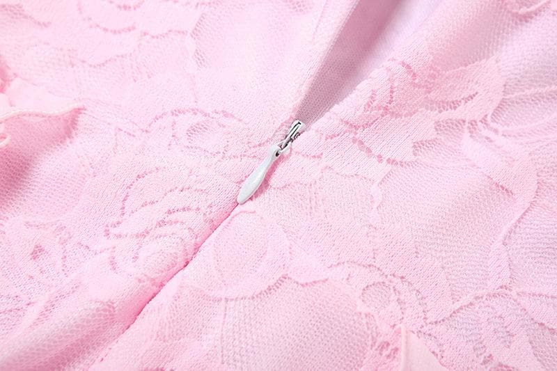 Romantic Blush Pink Lace Mermaid Maxi Dress with Chic Velvet Bow - Your Statement Piece for Fall & Holiday Events