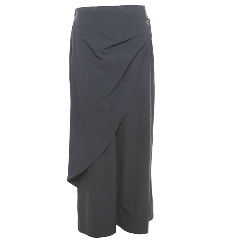 Fall Chic Asymmetric Wrap Wide-Leg Pants | High-Rise Draped Trousers