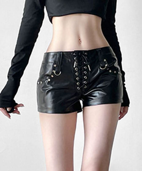 Edgy Faux Leather Lace-Up Hot Shorts | Y2K Baddie Style for Fall & Halloween