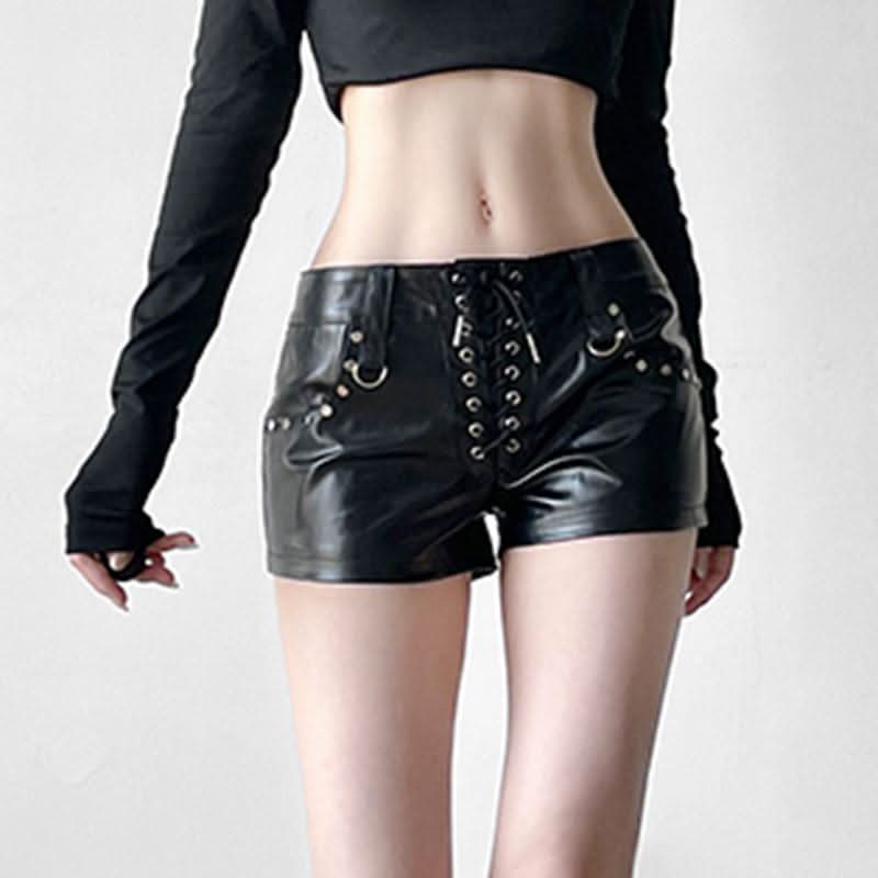 Edgy Faux Leather Lace-Up Hot Shorts | Y2K Baddie Style for Fall & Halloween