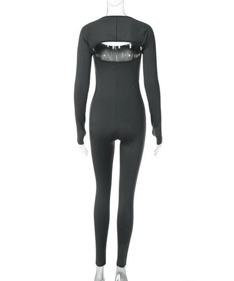 Effortless Fall Cami Shrug Jumpsuit with Thumbholes - Sleek Bodycon One-Piece