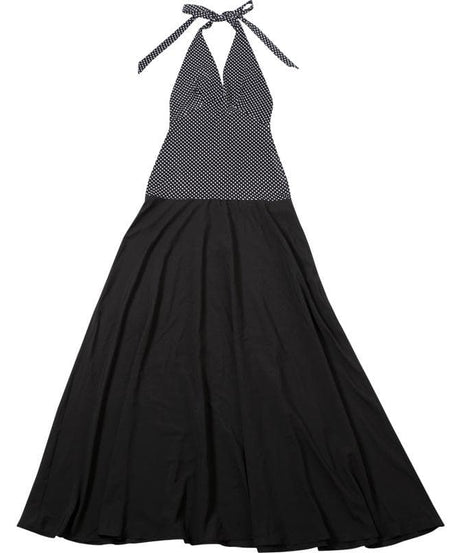 Elegant Polka Dot Halter V-Neck Maxi Dress - Fall Gala & Holiday Party Essential