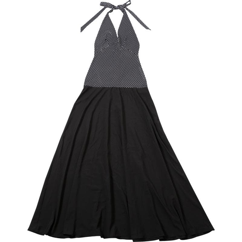 Elegant Polka Dot Halter V-Neck Maxi Dress - Fall Gala & Holiday Party Essential