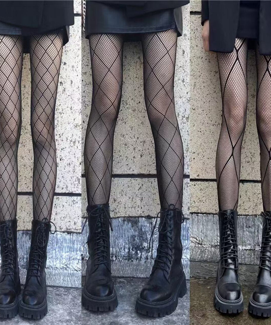 Edgy Diamond Fishnet Tights for Fall | Statement Rhombus Hosiery for Halloween & Beyond