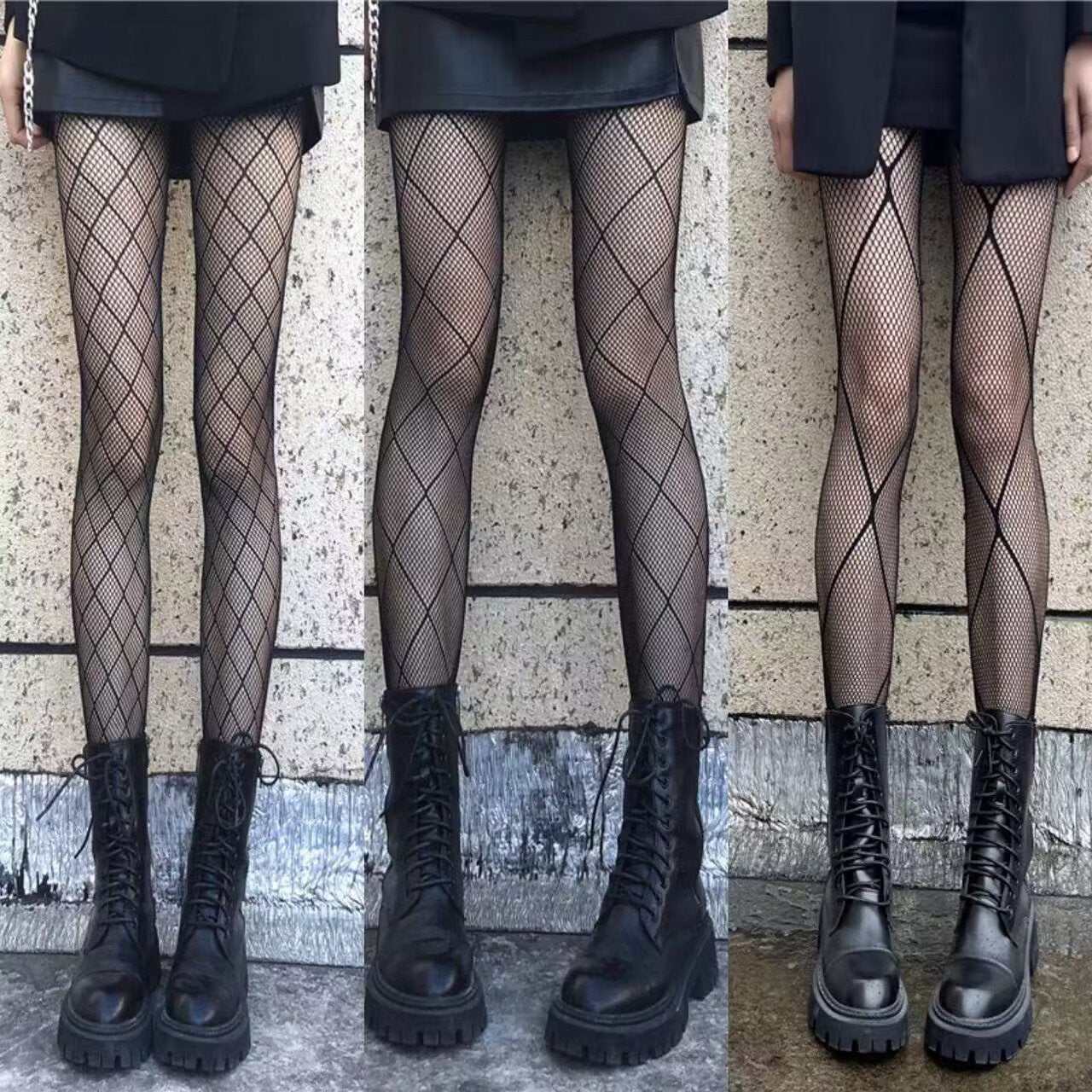 Edgy Diamond Fishnet Tights for Fall | Statement Rhombus Hosiery for Halloween & Beyond