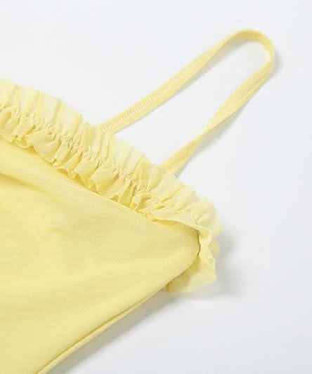 Sun-Kissed Radiance: Yellow Ruffle Mesh Backless Maxi Dress - Your Vacation & Event Essential